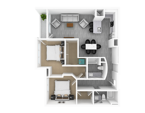 Floor plan for 2 beds, 2 baths, 1294 sqft